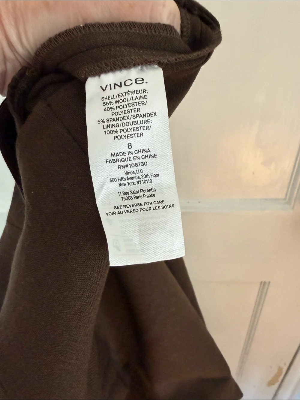 Vince Brown Wool Blend Tailored Waistband Trousers